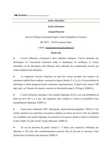 Ascite rÃ©fractaire Ascite rÃ©fractaire Arnaud Pauwels Service d ... - Afef