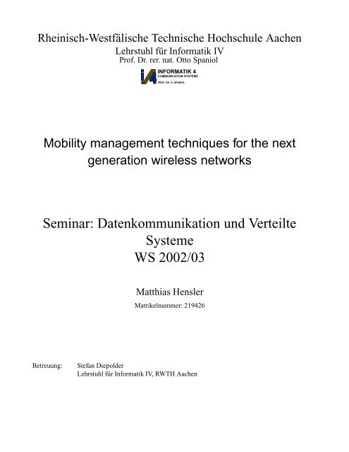 Mobility Management techniques for next generation ... - Informatik 4