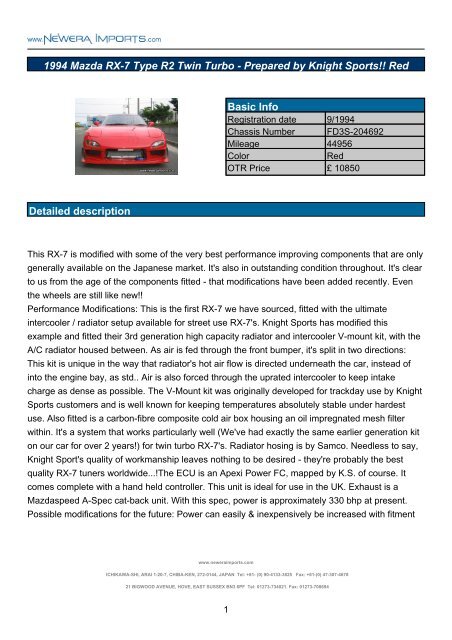 Mazda RX-7 Type R2 Twin Turbo - Newera Imports