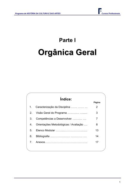 PROGRAMA História da Cultura e das Artes - Início