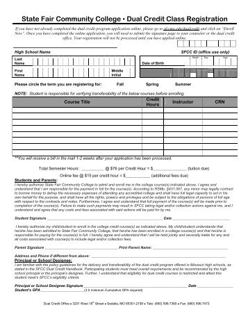 Dual Credit Class Registration Form - State Fair Community College