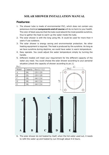 SOLAR SHOWER INSTALLATION MANUAL B C D E - Gre