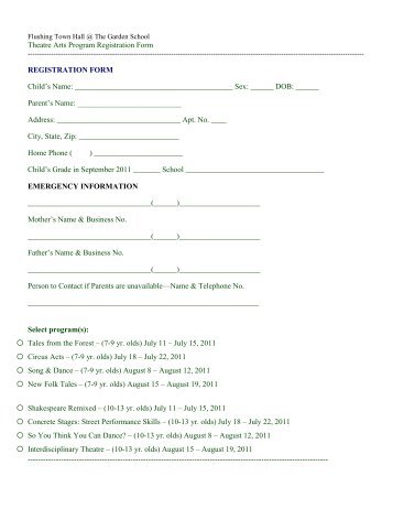 Theatre Arts Program Registration Form REGISTRATION FORM ...