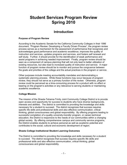 Student Services Program Review-Spring 2010 - Shasta College