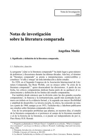 Notas de investigaciÃ³n sobre la literatura comparada Angelina MuÃ±iz