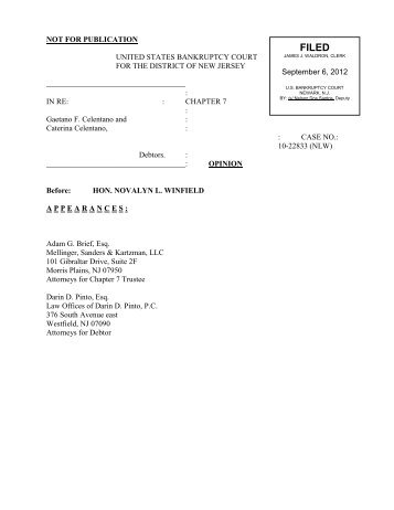 In re Celentano Opinion, case no. - United States Bankruptcy Court ...