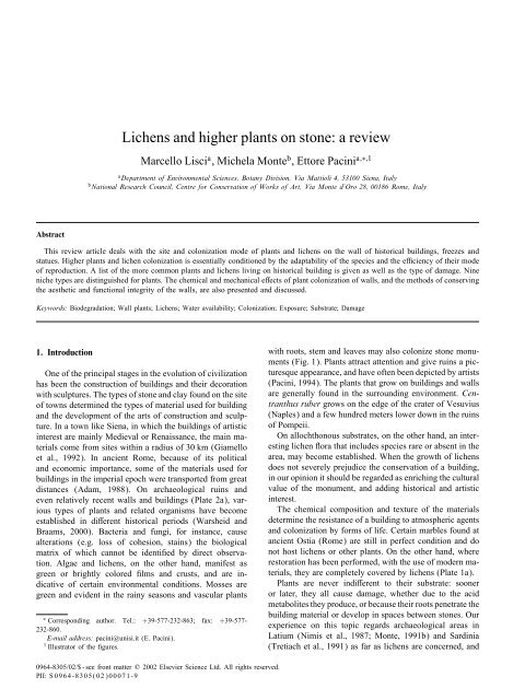 Lichens and higher plants on stone: a review - AseanBiodiversity.info