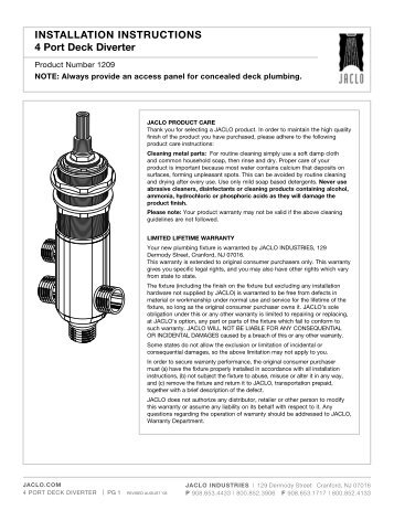 INSTALLATION INSTRUCTIONS 4 Port Deck Diverter - Jaclo