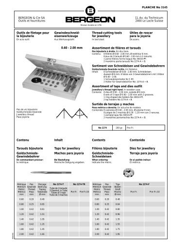 Outils de filetage pour la bijouterie Gewindeschneid - N° de planche ...