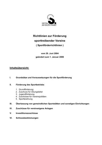 SportfÃ¶rderungsrichtlinien - Gemeinde Stetten am kalten Markt