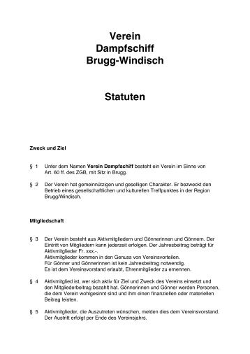 Verein Dampfschiff Brugg-Windisch Statuten