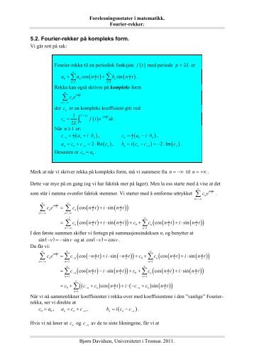 Fourier-rekker pÃ¥ kompleks form. - Universitetet i TromsÃ¸