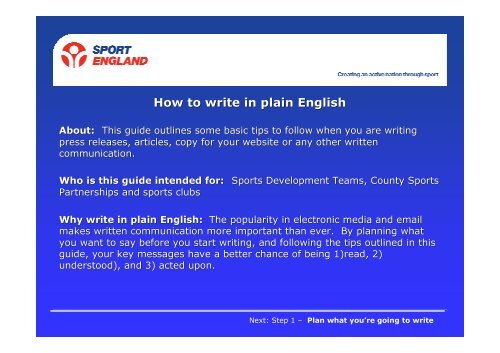 Sport England Guide - How to write in plain English - VicSport