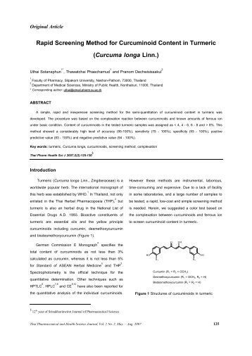 Rapid Screening Method for Curcuminoid Content in Turmeric