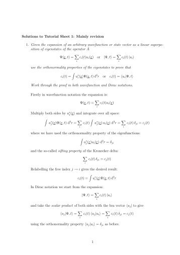 Solutions to Tutorial Sheet 1: Mainly revision 1. Given the expansion ...