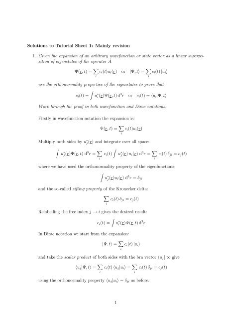 Solutions to Tutorial Sheet 1: Mainly revision 1. Given the expansion ...