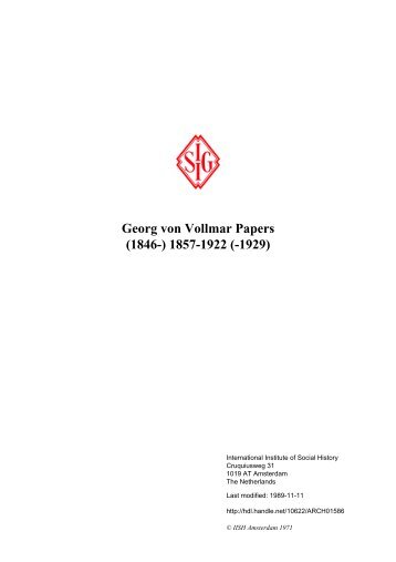 Georg von Vollmar Papers - a new Basic Search - International ...