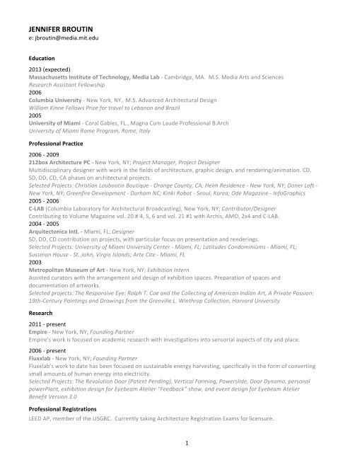 Jennifer's CV. - Fab Lab - MIT