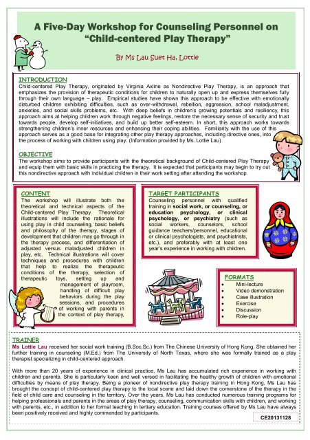 Child-centered Play Therapy - hcyuen@swk.cuhk.edu.hk