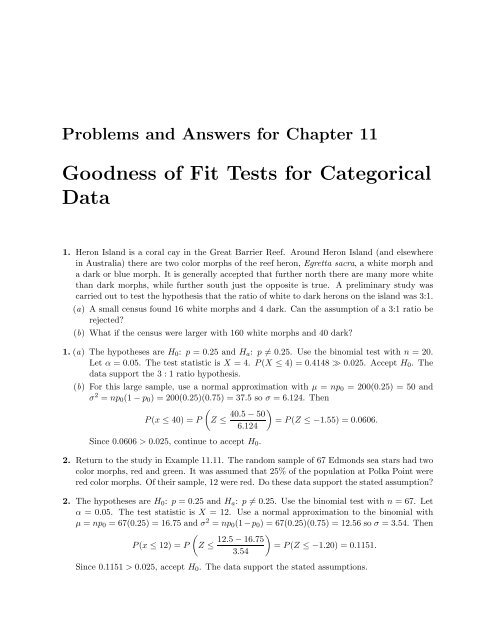 Goodness of Fit Tests for Categorical Data