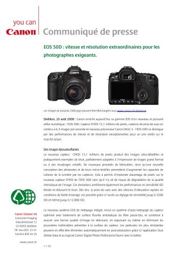 EOS 50D : vitesse et rÃ©solution extraordinaires pour les ... - Canon