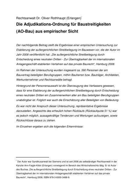 Die Adjudikations-Ordnung für Baustreitigkeiten (Ao-Bau) aus ...