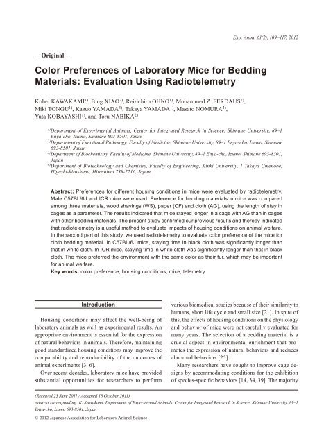 Color Preferences of Laboratory Mice for Bedding Materials ...