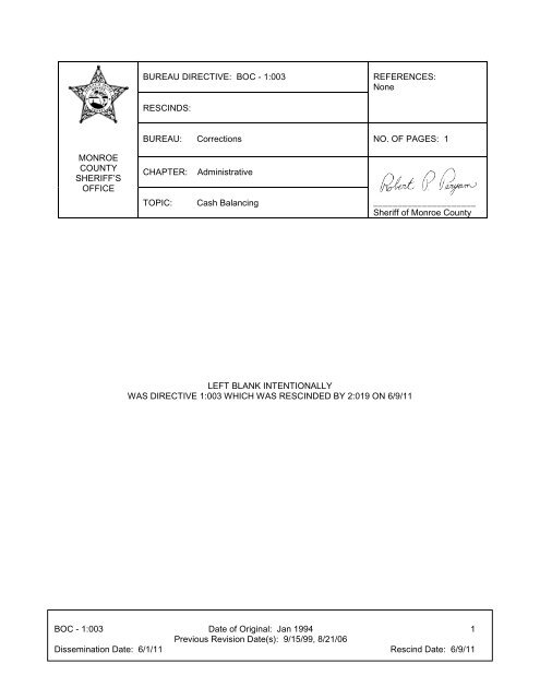 Chapter 1 - Administration - Monroe County Sheriff's Office