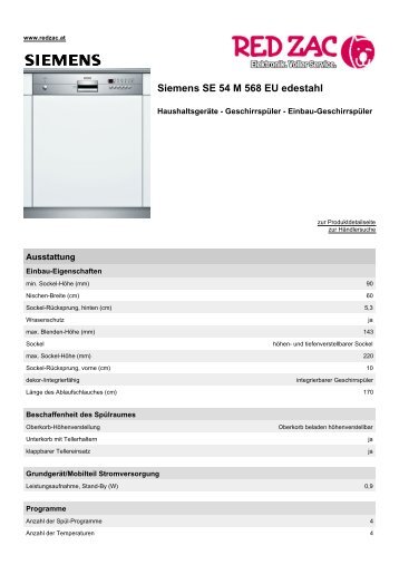 Produktdatenblatt Siemens SE 54 M 568 EU edestahl - Red Zac