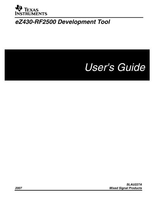 eZ430-RF2500 Development Tool User's Guide (Rev. A