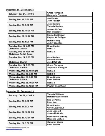 Download Altar Server schedule (PDF Format) - St. Agatha Parish