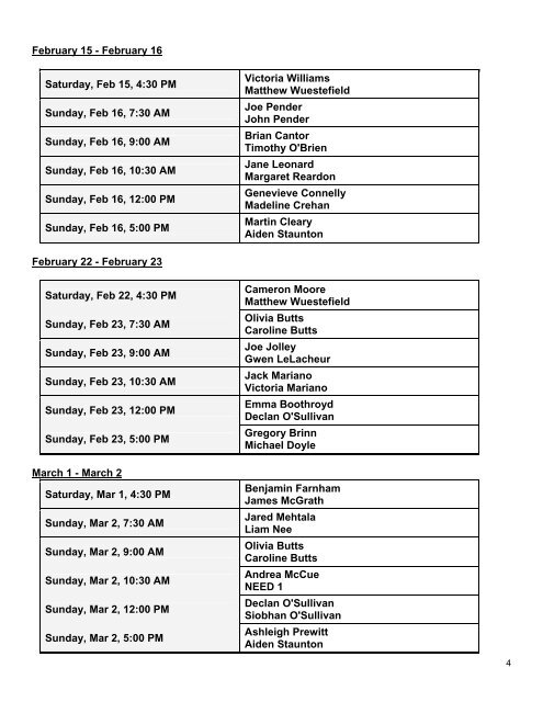 Download Altar Server schedule (PDF Format) - St. Agatha Parish