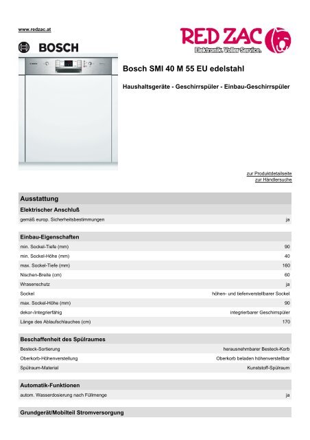 Produktdatenblatt Bosch SMI 40 M 55 EU edelstahl - Red Zac