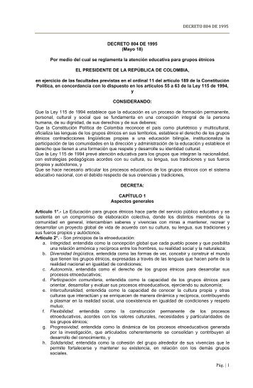 DECRETO 804 DE 1995 - Observatorio Étnico Cecoin