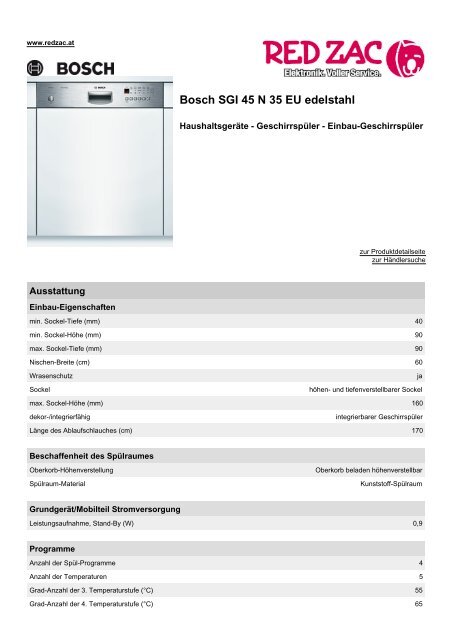 Produktdatenblatt Bosch SGI 45 N 35 EU edelstahl - Red Zac