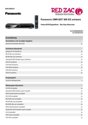 Produktdatenblatt Panasonic DMR-BST 800 EG schwarz - Red Zac