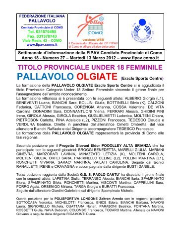 TITOLO PROVINCIALE UNDER 18 FEMMINILE - FIPAV Como