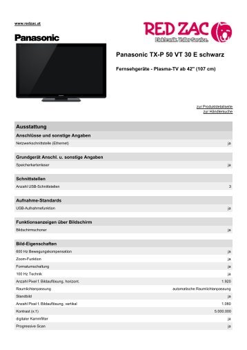 Produktdatenblatt Panasonic TX-P 50 VT 30 E schwarz - Red Zac