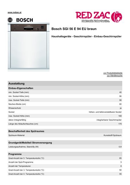 Produktdatenblatt Bosch SGI 56 E 94 EU braun - Red Zac