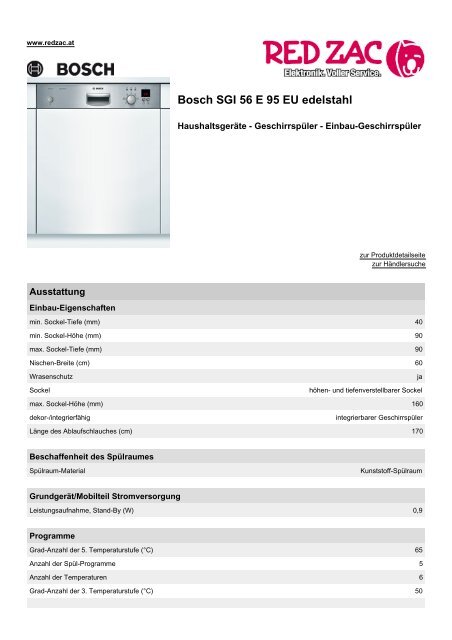 Produktdatenblatt Bosch SGI 56 E 95 EU edelstahl - Red Zac