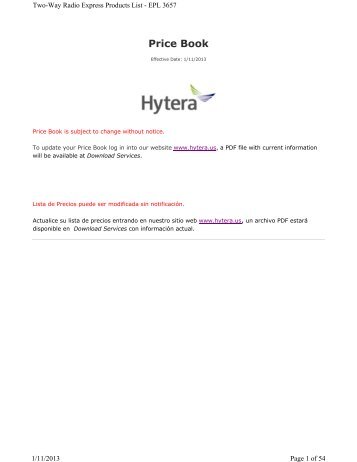 Hytera America State Contract Analog Price Pages 01/11/2013