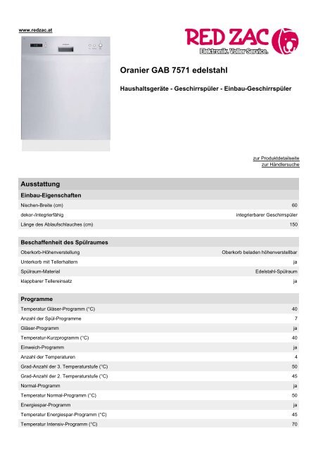 Produktdatenblatt Oranier GAB 7571 edelstahl - Red Zac