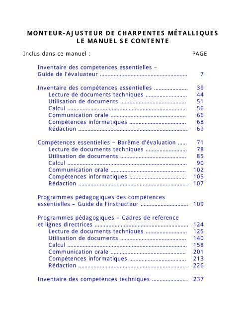 Manuel des compétences essentielles : Monteur-ajusteur de ...