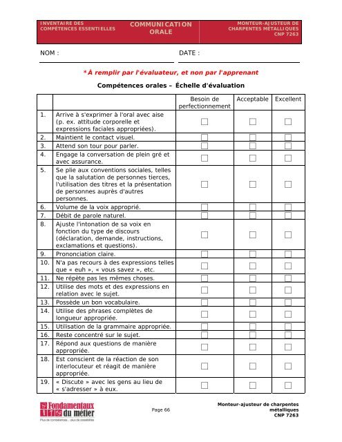 Manuel des compétences essentielles : Monteur-ajusteur de ...