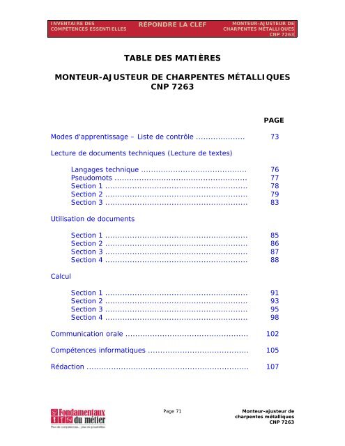 Manuel des compétences essentielles : Monteur-ajusteur de ...