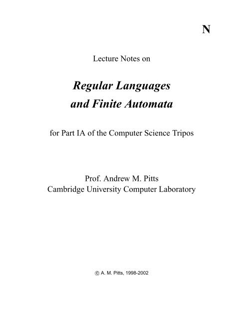 N Regular Languages and Finite Automata - The Computer Science ...