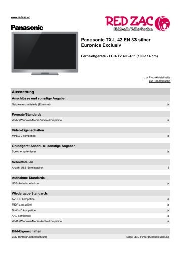 Panasonic TX-L 42 EN 33 silber Euronics Exclusiv - Red Zac