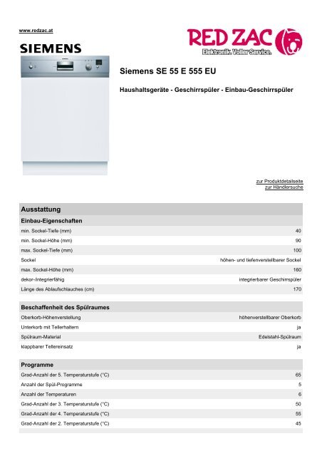 Produktdatenblatt Siemens SE 55 E 555 EU - Red Zac