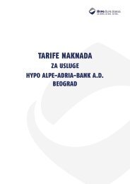 TARIFE NAKNADA - Hypo Alpe-Adria