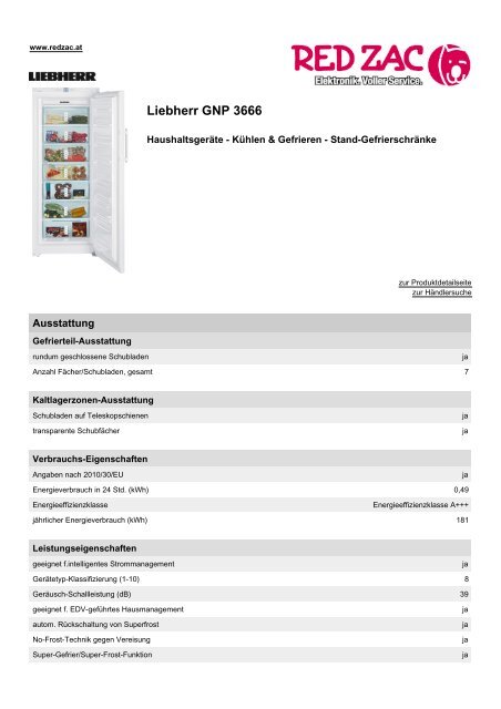 Produktdatenblatt Liebherr GNP 3666 - Red Zac